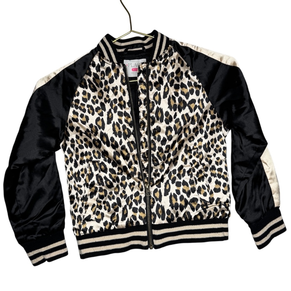 The Childrens Place Size 5/6 Leopard print‎ full Zip Bomber Jacket